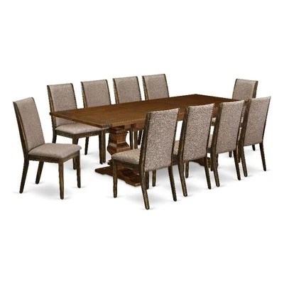 East West Furniture Kitchen Table and 10 Dark Khaki Chair in Antique Walnut - Image 1 of 4