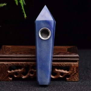 Natural Blue Aventurine Quartz Crystal Smoking Pipe Obelisk Healing Chakra Wand - Imagen 1 de 12