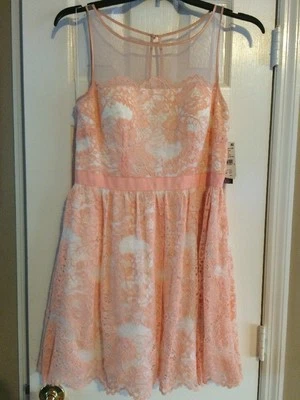Vestido RTL$228 Mujer Sin Mangas Ilusión Encaje Cóctel Melocotón Marca Aqua junior12 Foto 1 de 4