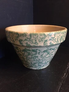 B38) RRP Co Pottery Roseville Ohio USA 6" Planter Bowl - Green Spongeware Glazed - Picture 1 of 8