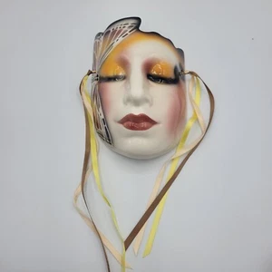 Vintage Sleeping Face With Butterfly Clay Art Ceramic Mask Porcelain Wall Decor - Picture 1 of 12