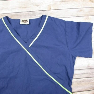 24/7 Large Scrub Top Navy Blue with Green Trim - Picture 1 of 7