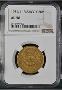 1921/11 Mexican/Mexico 20 gold pesos coin  NGC AU58 - Picture 1 of 2