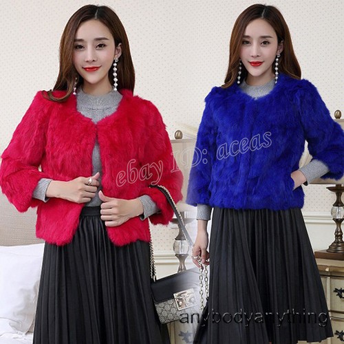 OFF WHITE Giacca corta donna vera pelliccia di coniglio parka manica a nove punti cappotto outwear invernale