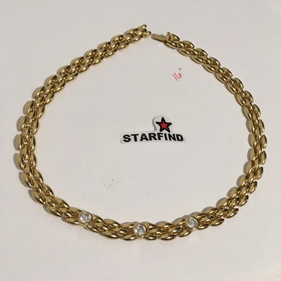 Christian Dior VINTAGE Zircônia Strass Tom Dourado Colar Corrente Grosso Veja⭐️ - Imagem 1 de 4