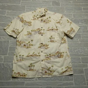 Island Shores Shirt Mens Medium Cream Palm Island Paradise Hawaiian Camp Cotton - Picture 1 of 6