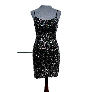 Sequin Black Velvet Mini Dress Pear Culture Slit Built-in Bra Junior Sz 1-2 NWT - Picture 1 of 12