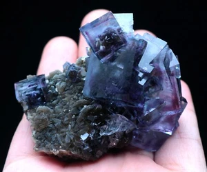 124,4 g Raro Azul Púrpura "Ventana" Cubo Fluorita Mineral Cristal Espécimen/China - Imagen 1 de 13