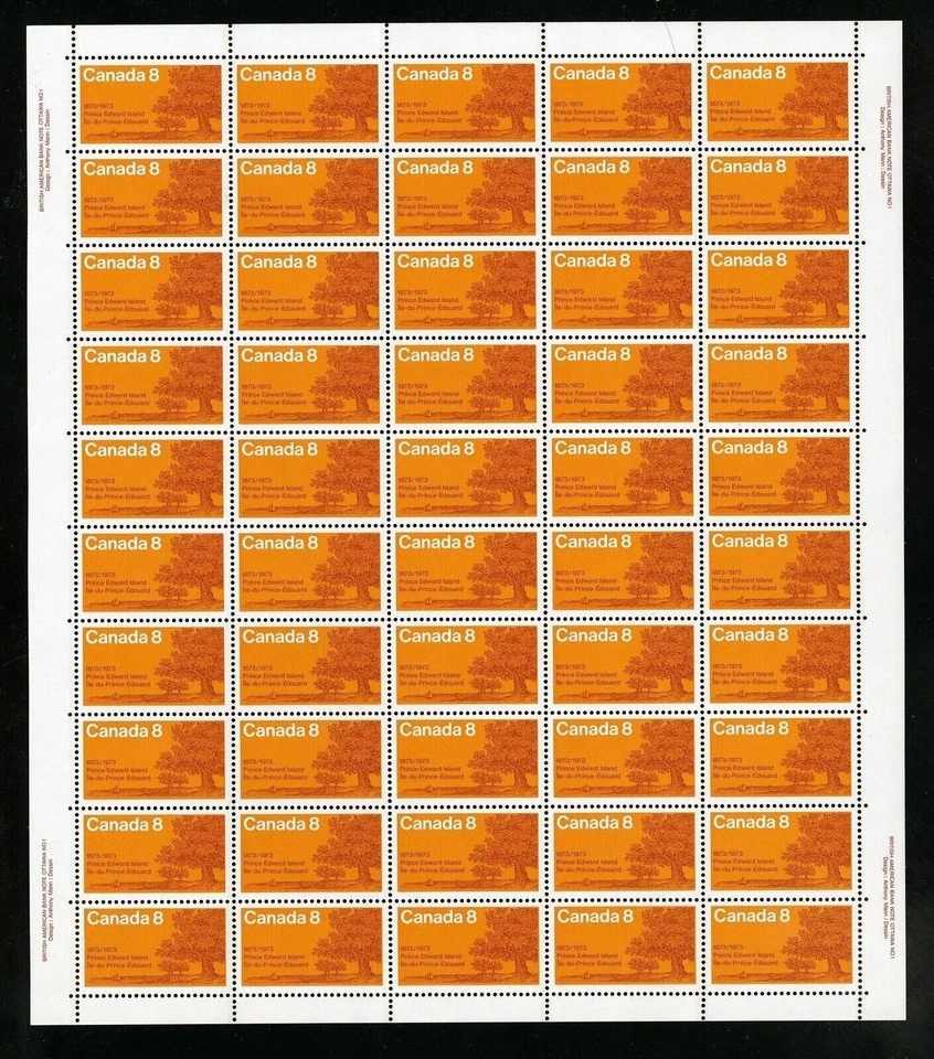 Canada Stamps — Full Pane of 50 — 1973, Prince Edward Island Centennial #618 MNH - Image 1 of 1
