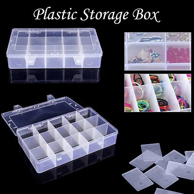 15 Compartment Container Grid Organiser Plastic Storage Box Transparent Divider - Image 1 of 4