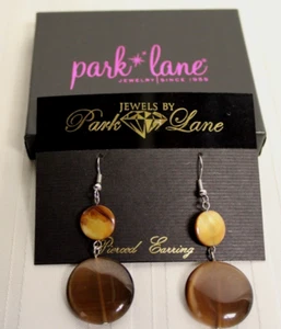 Park Lane Earrings Beautiful Mocha Brown Cats Eye Ivory Silver Tone NWT - Picture 1 of 5