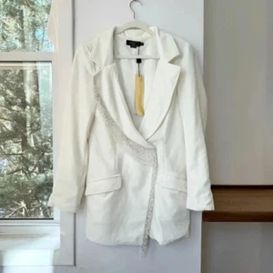 NWT Free People PatBO Velvet Blazer Mini Dress White Long Sleeve $1000 Sz 10 - Picture 1 of 16