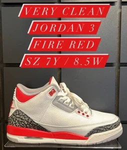 NIKE AIR JORDAN 3 RETRO OG FIRE RED SZ 7 2022 DM0967 160 SZ 7Y AUTHENTIC VTG BOX - Picture 1 of 5