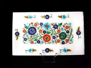 Pietra Dura Inlay 4 1/4" x 7" Tray - Marble with Hand Crafted inlay Gem Stones - Picture 1 of 10