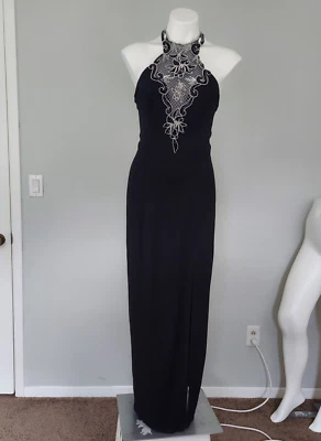 Maxi Vestido Negro Estilo Halter Zum Vintage Años 90 Negro con Lentejuelas Astilla  Foto 1 de 4