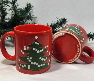 Waechtersbach Germany Set of 2 Red Coffee Mugs Christmas Tree Pattern 12 fl oz - Picture 1 of 7