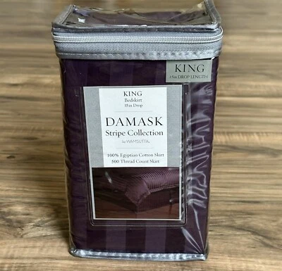 Wamsutta Damask Stripe King Bedskirt Potent Purple | 15” Drop 500TC Dust Ruffle - Image 1 of 2