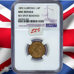 Great Britain 1892 Farthing NGC Unc details - GBS054 - Picture 1 of 2