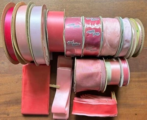 Large Lot Pink Ribbon Spools - Wired, Acetate, Satin - New Old Stock - Picture 1 of 18