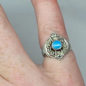 07K14 Bonito Estilo Antiguo Anillo de Plata Maciza Turquesa 925 Talla - Imagen 1 de 4