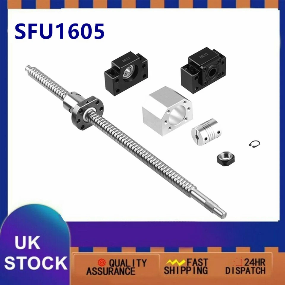 SFU1605-250mm~1500mm Ball Screw Set CNC& Ballnut Housing & BK/BF12 & Coupler DIY - Image 1 of 4