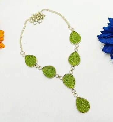 Collar de piedras preciosas de moldavita de vidrio enchapado en plata de ley 925 regalo para joyería Foto 1 de 3