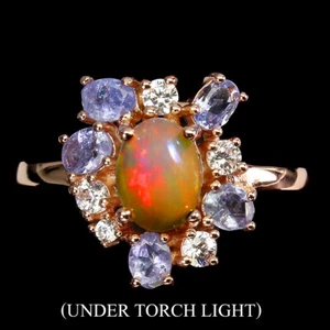 925 Sterling Silver Ring Oval Fire Opal 8x6mm Tanzanite Gemstone Jewelry Size 9 - Picture 1 of 10