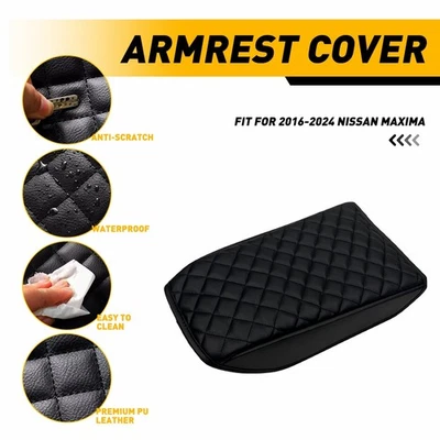 Cubierta de almohadilla de cuero negra para Nissan Máxima 2016-2024 tapa de consola central Foto 1 de 4