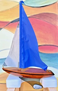 VTG LG Wooden Sailboat Model Pond Yacht Boat Nautical Decor 22” Tall Weighted - Picture 1 of 17
