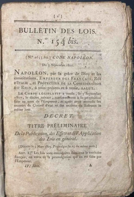 Bulletin De Lois N.° 154 Bis. Code Napoléon Du 3 Septembre 1807 - Photo 1/4