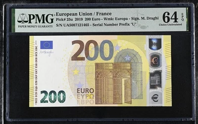 Euro 200 Euro France 2019 P 25 u Choice UNC PMG 64 EPQ - Image 1 of 3