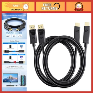 2-Pack 6ft DisplayPort to HDMI Cable, Gold-Plated DP to HDTV/Monitor/Projector - Picture 1 of 7