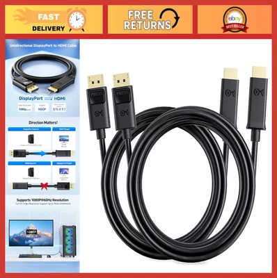 2-Pack 6ft DisplayPort to HDMI Cable, Gold-Plated DP to HDTV/Monitor/Projector - Image 1 of 4