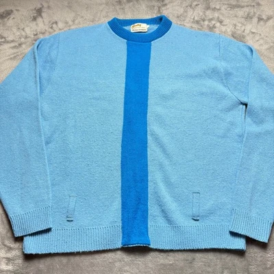 Vintage Barclay Sweater Mens Large Blue Tight Knit Virgin Acrylic Ribbed Warm - Image 1 of 4