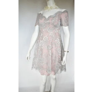 Vintage Victor Edelstein dress 80's X small silver lace over pink - Picture 1 of 10