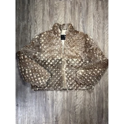 Chaqueta de piel vintage abrigo de felpa marrón crema difuso suave acogedor para mujer mediano Foto 1 de 4