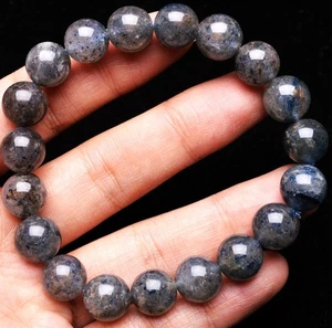 Hermosa pulsera de cuentas de cristal de cuarzo fresa azul natural de 10,5 mm - Imagen 1 de 7