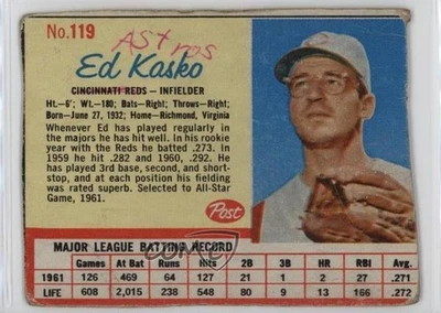 1962 Post Eddie Kasko #119 - Image 1 of 2