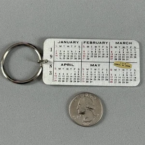 Vintage 1983 Monthly Calendar Thin Metal Birthday Year Keychain Key Ring #55695 - Picture 1 of 2