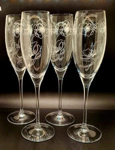 Perrier Jouet Elegant Set of 4 Unpainted Fluted Champagne Glasses - Picture 1 of 6