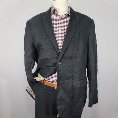 Tasso Elba Men's Sport Coat Blazer Two Button Black 100% Linen Size XL 45-47 - Image 1 of 4