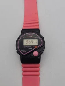 Vintage Timex Aerobix Digital Watch  Pink Band Chrono New Battery Working - Picture 1 of 18
