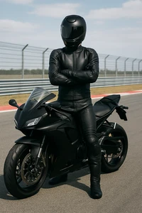 Men’s All Black Motorcycle Racing Suit –Protective Biker Gear for Street & Track - Foto 1 di 4