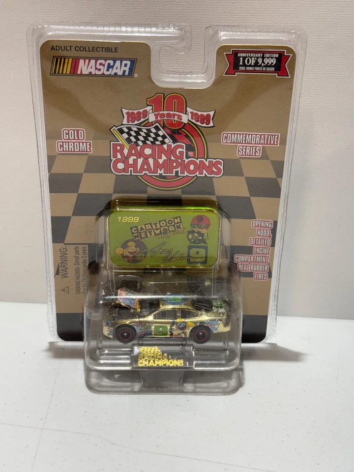 RACING CHAMPION CARTOON NETWORK 1999 GOLD CHROME #9 DIECAST NASCAR JERRY NADEAU - Image 1 of 3