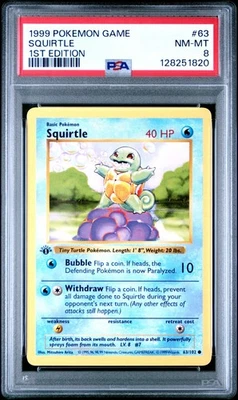 PSA 8 NM/MT 1999 POKEMON GAME 63 SQUIRTLE 1ST EDITION ENGLISH - Image 1 of 2
