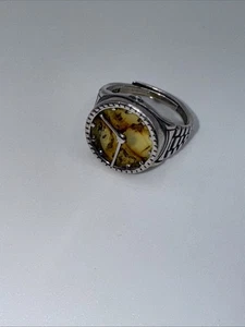 Anillo de esfera de reloj de plata esterlina ámbar báltico ajustable tamaño 8 hecho a mano - Imagen 1 de 8