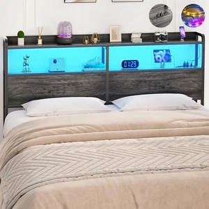 Headboard for Queen Size Bed Frame, Headboards with Outlets, USB Ports and LE... - Picture 1 of 8