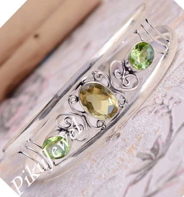 Bracciale moda in argento sterling 925 con pietra preziosa taglio citrino e... - Immagine 1 di 4