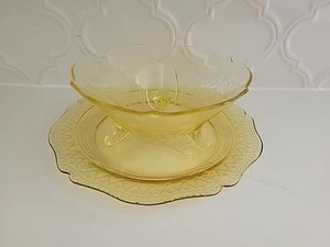 Lancaster Depression Glas Jubiläum gelb Mayonnaise Schale & Unterteller 1930er USA - Bild 1 von 10