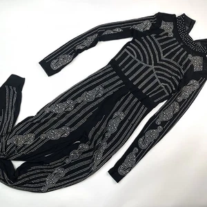 Mono Xtaren Negro Estrás Malla Manga Larga Glamour Fiesta Conjunto Para Mujer’s S - Imagen 1 de 23
